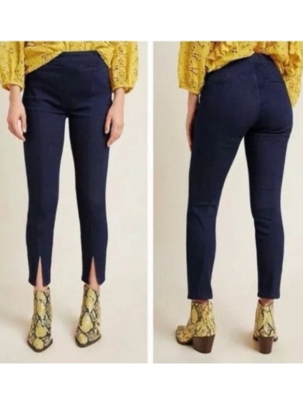 Pilcro Anthropologie Letterpress High Rise Skinny Jeans Split Hem Side Zip 28